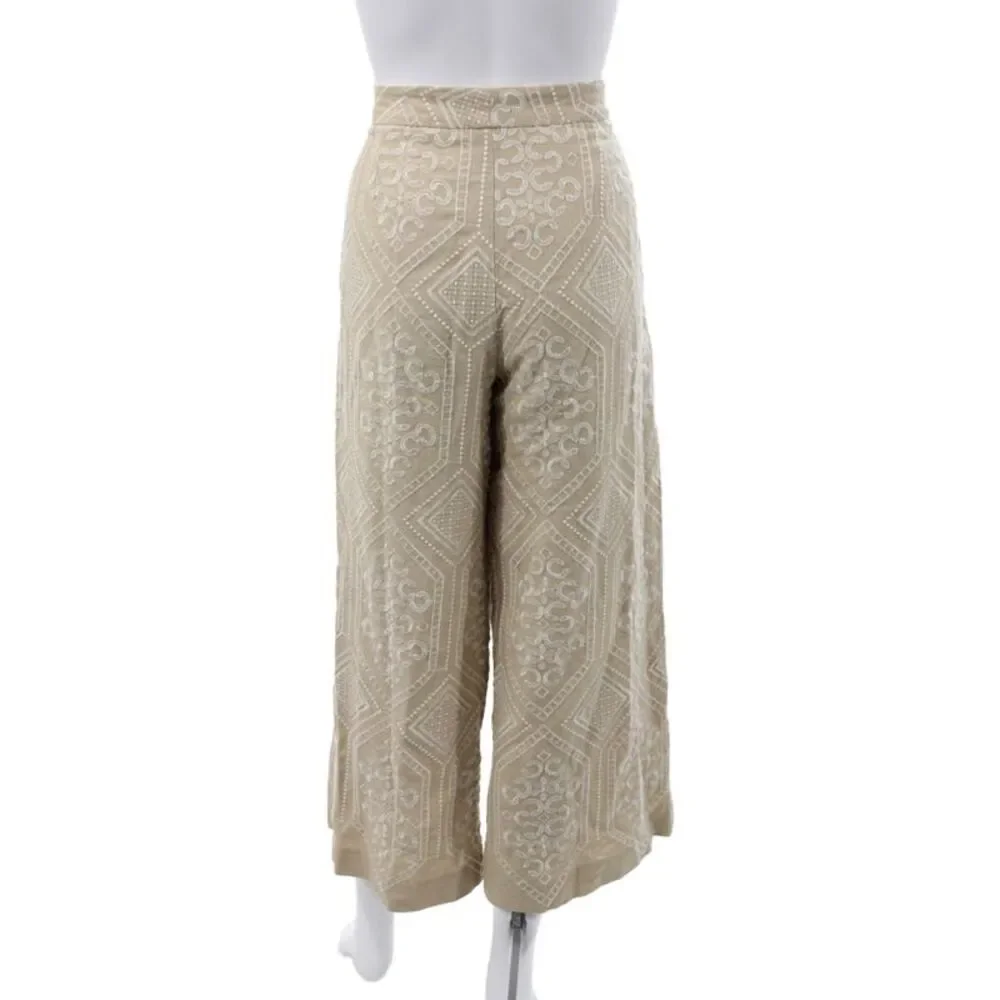 Zara Womens Cropped Geometric Linen Blend Zip Pants Beige Size L